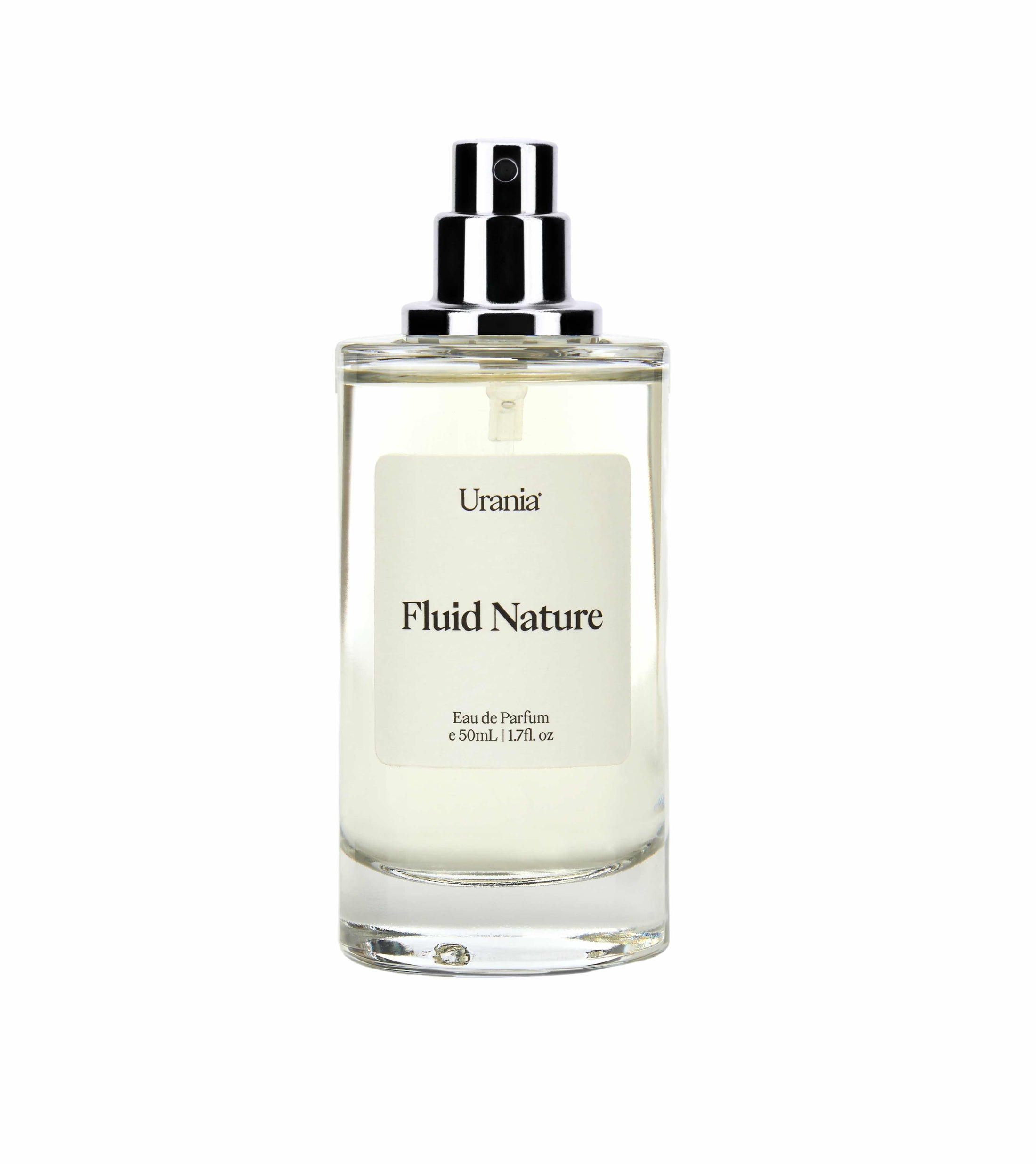 Perfume bottle labeled 'Urania Fluid Nature' on a white background
